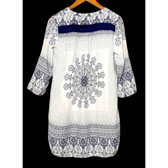 H&M L.O.G.G Women's Sheer White Blue Embroidery 1/4 Button Boho Dress Size 8 - Picture 4 of 11